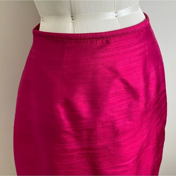 100% DUPIONI SILK BARBIE CORE CAREER SKIRT ZIP UP CLOSURE RICH DEEP PINK - Picture 5 of 12
